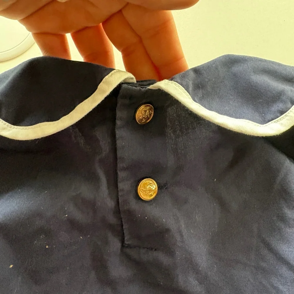 Kidichic Long Sleeve Blouse Kids Size 8 Navy Blue Peter‎ Pan Collar Bow Detail